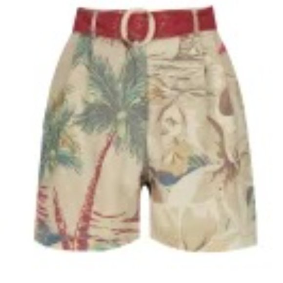 Women's Desigual Red Brown Relaxed High Waist Shorts Tropical Print Size S - Picture 3 of 16